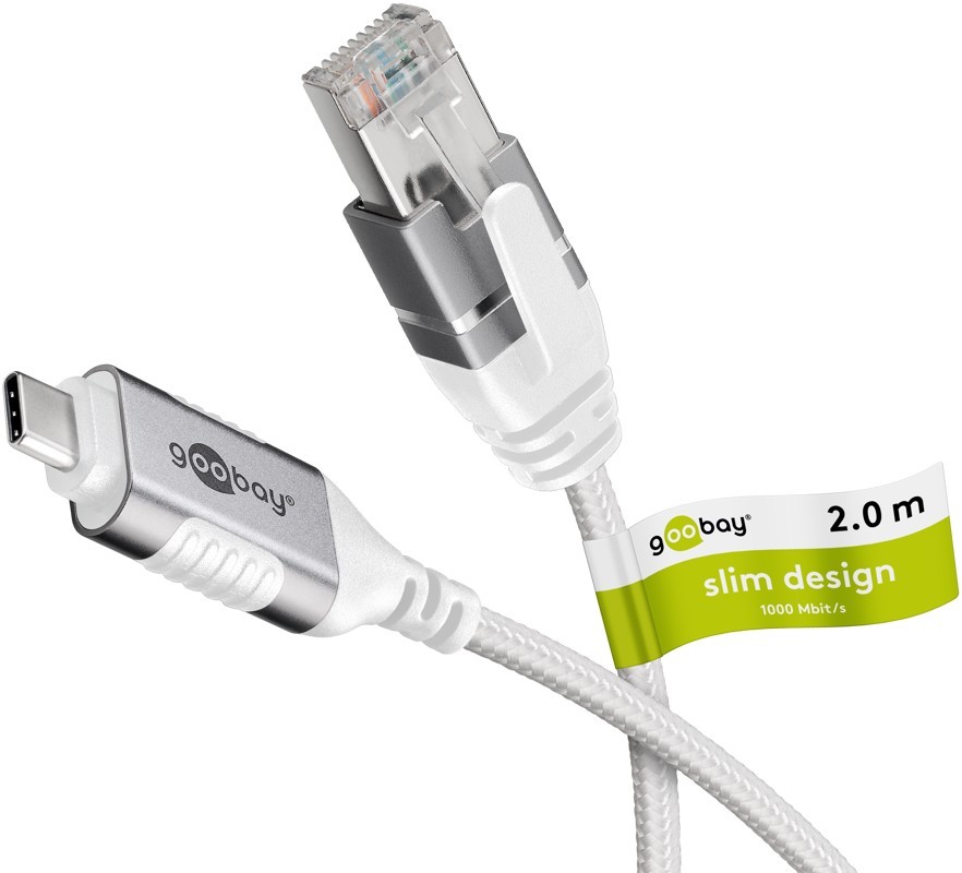 74387  USB-C 3.1 to RJ45 Ethernet Cable, Slim, 2 m Blanco Goobay