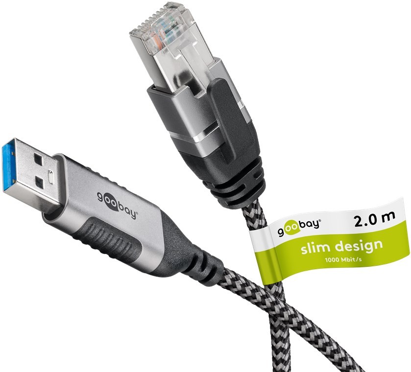 74395  USB-A 3.0 to RJ45 Ethernet Cable, Slim, 2 m