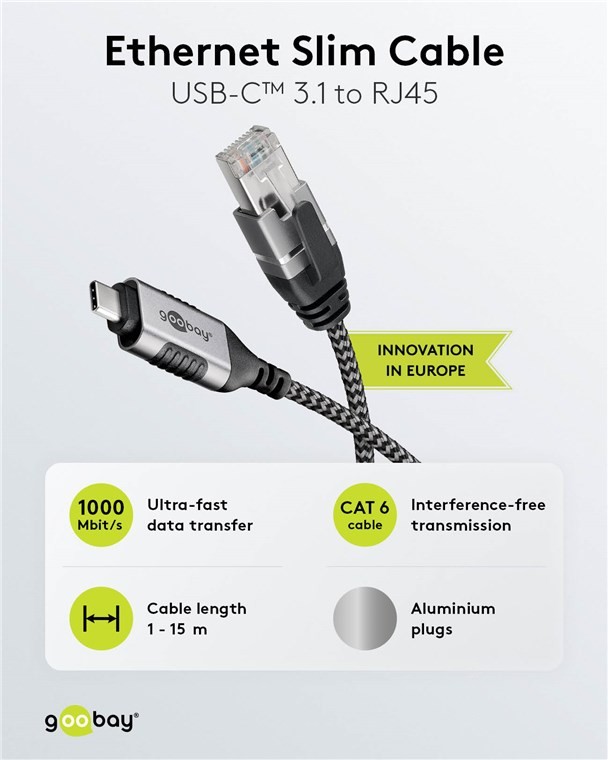 74402  USB-C 3.1 to RJ45 Ethernet Cable, Slim, 1.5 m