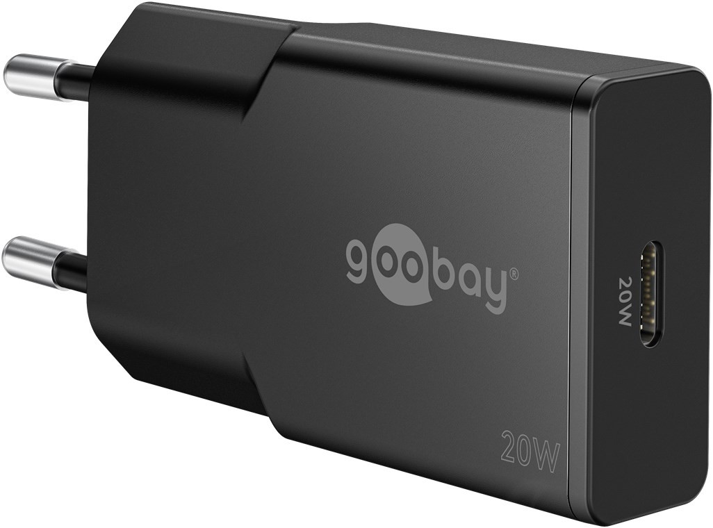 75727  Cargador  20W USB 1 puert. USB-C Negro GAN FC PD Slimm Goobay