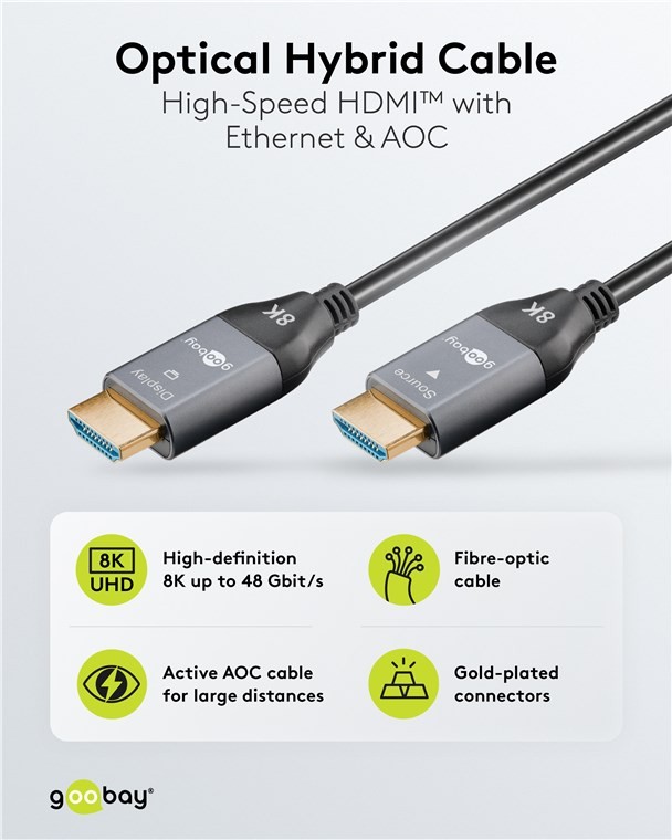 76278  Cable HDMI A-A 50 metros Optico activo 8K 60Hz  48Gbps Cable AOC Goobay