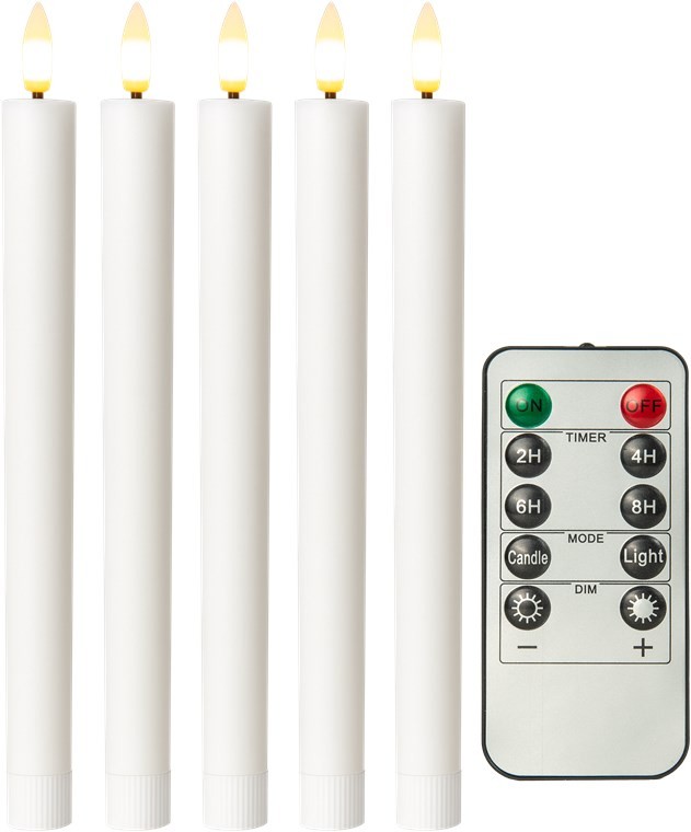 77750  Juego de 5 velas LED de cera auténtica, blancas, con mando a distancia.

Con mando a distancia,