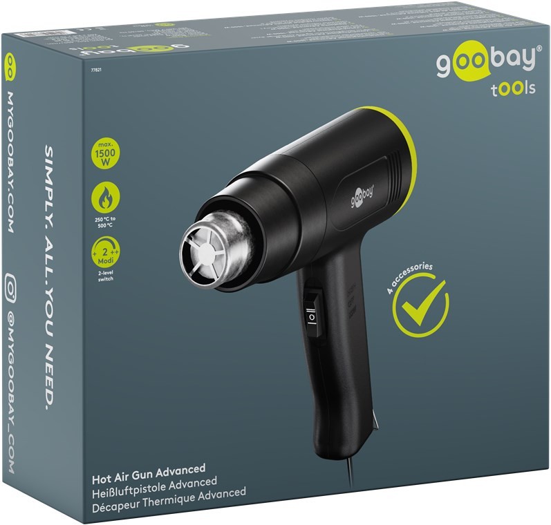 77821  Pistola de aire caliente Advanced, 1500 W 
con dos ajustes de temperatura y cuatro boquillas diferentes