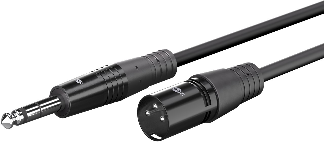 80052  Cable audio microfono XLR macho(3-pin) > 6.35 mm male (3-pin) - balanced mono de  3m Negro Goobay