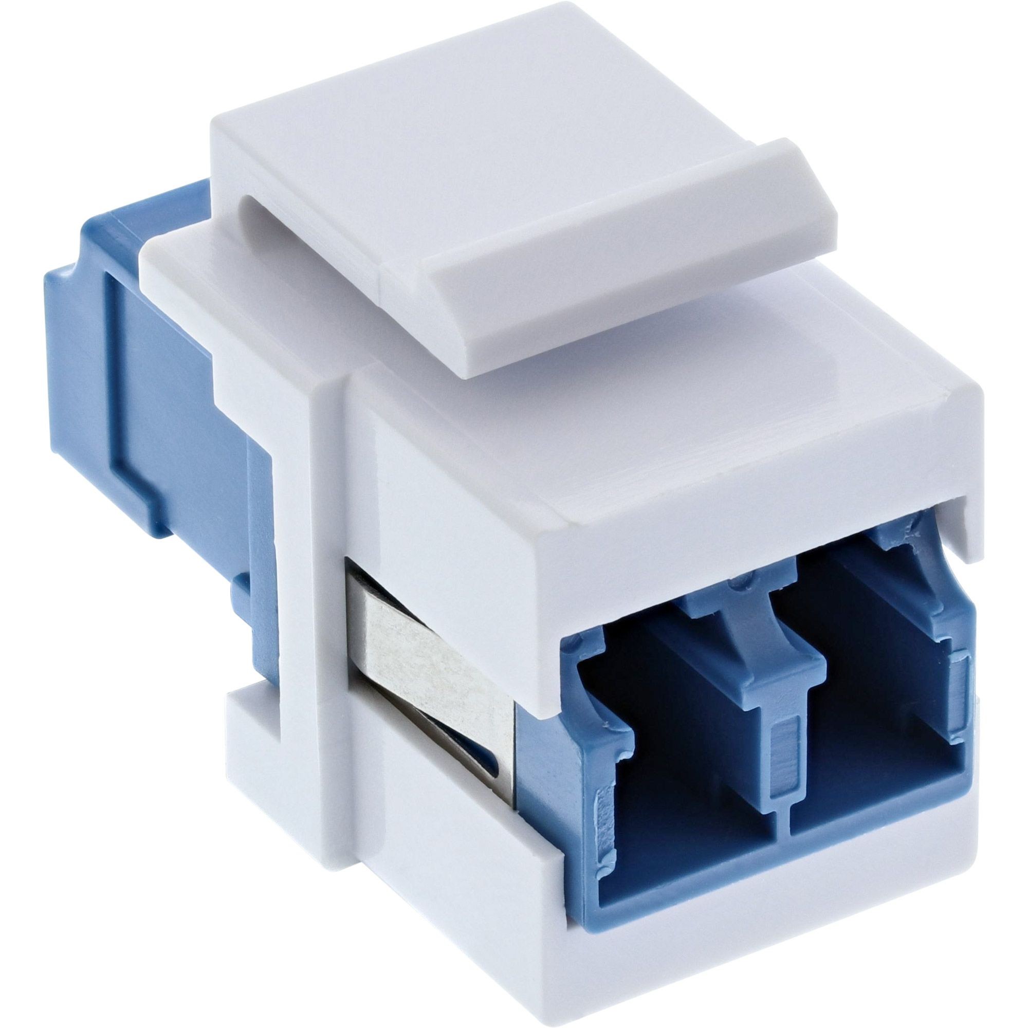 89988A  Adaptador KeyStone Fibra Optica LC Hembra - LC Hembra Duplex SM Azul Blanco Ceramico