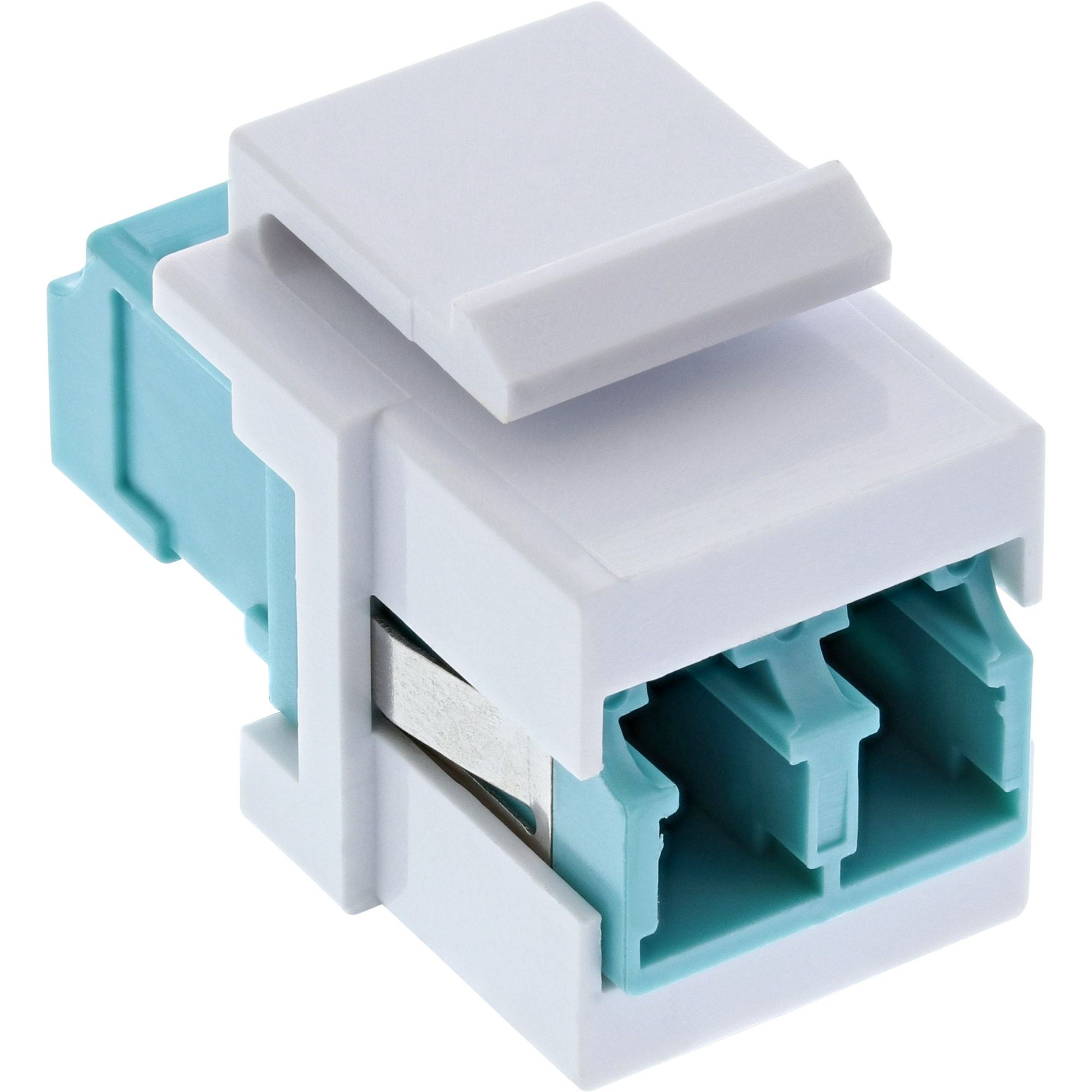 89988B  Adaptador KeyStone Fibra Optica LC Hembra - LC Hembra Duplex MM OM3 Aqua Blanco Ceramico