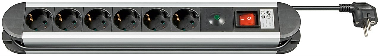 93001  Regleta de  6 tomas con Interruptor y Proteccion de Sobretensiones Carcasa de Aluminio 1.4m Goobay 16A 3500W