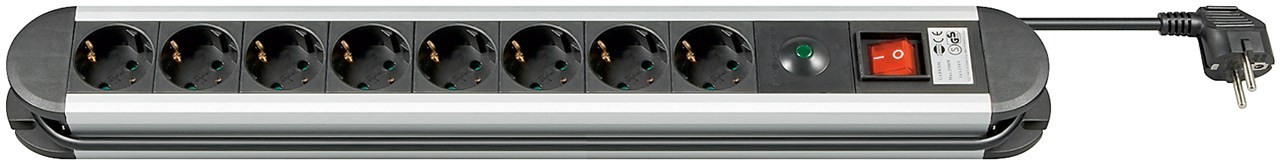 93002  Regleta de  8 tomas con Interruptor y Proteccion de Sobretensiones Carcasa de Aluminio 1.4m Goobay 16A 3500W