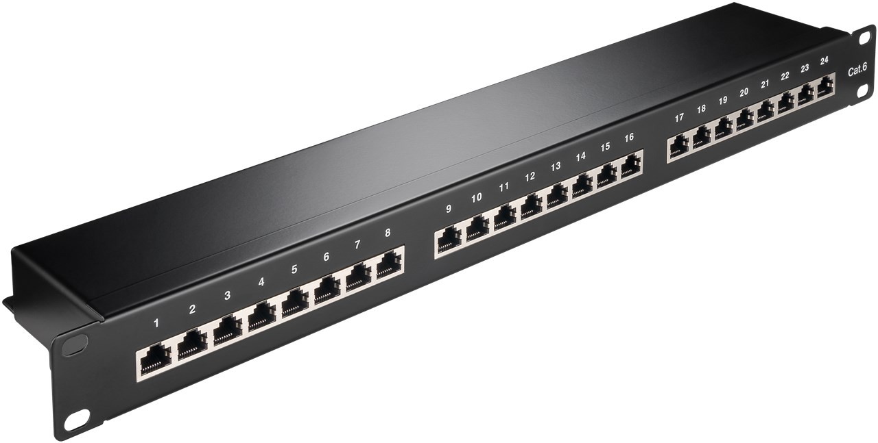 93048  CAT 6 19inch Patch Panel, 24 Port, black - STP shielded, bla