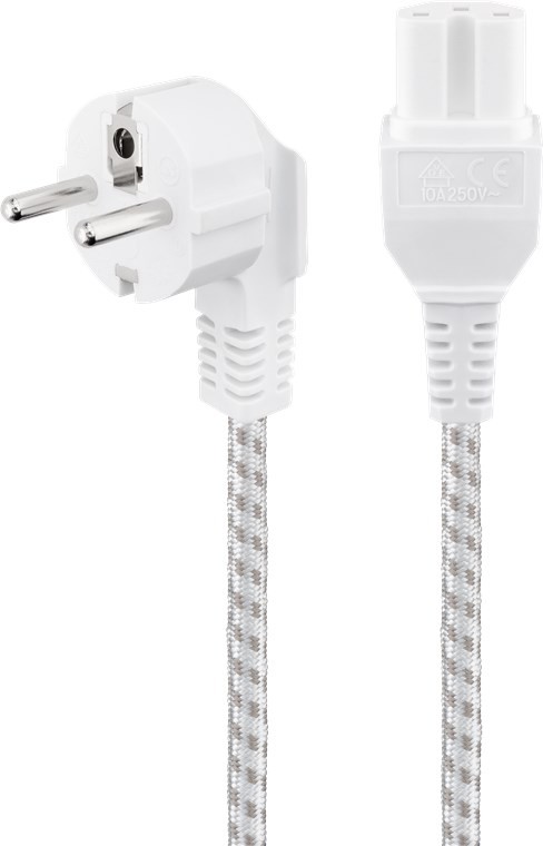 93314  Cable Alimentacion CEE-7/7 90&ordm; SCHUKO a C15 2,00 m Textil Negro-Plata Especial altas Temperaturas Goobay 3*0.75 mm&sup2;