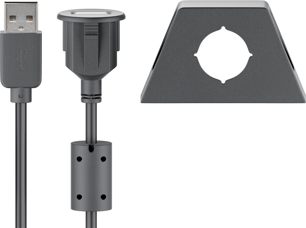 93351  Cable de extensión USB 2.0 de alta velocidad con soporte de montaje, negro y de 2 metros