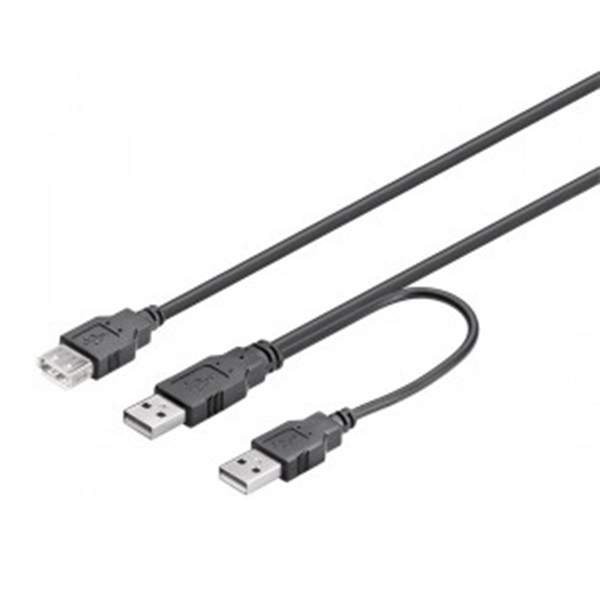 93353  Cable USB 2.0 Doble Alimentacion 2* A Macho + 1 A Hembra