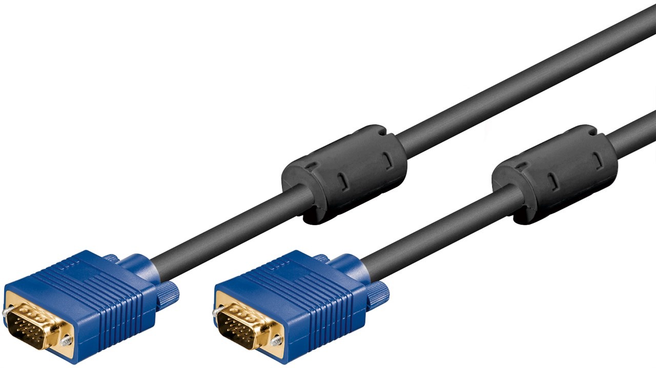 93368  Cable VGA Macho-Macho  1,80 metros 3C+7 Negro con  ferritas Conector Azul Goobay