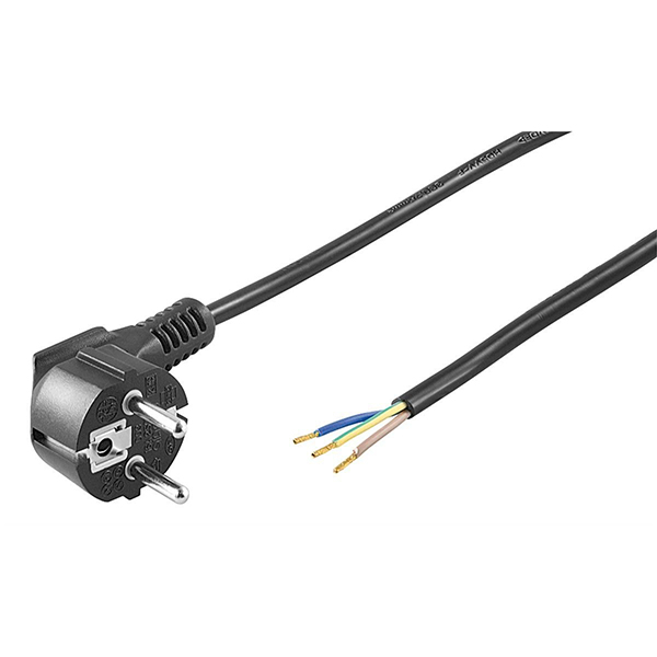 93976  Cable Alimentacion CEE-7/7 90º SCHUKO a Ext. pelado 1,50m Negro