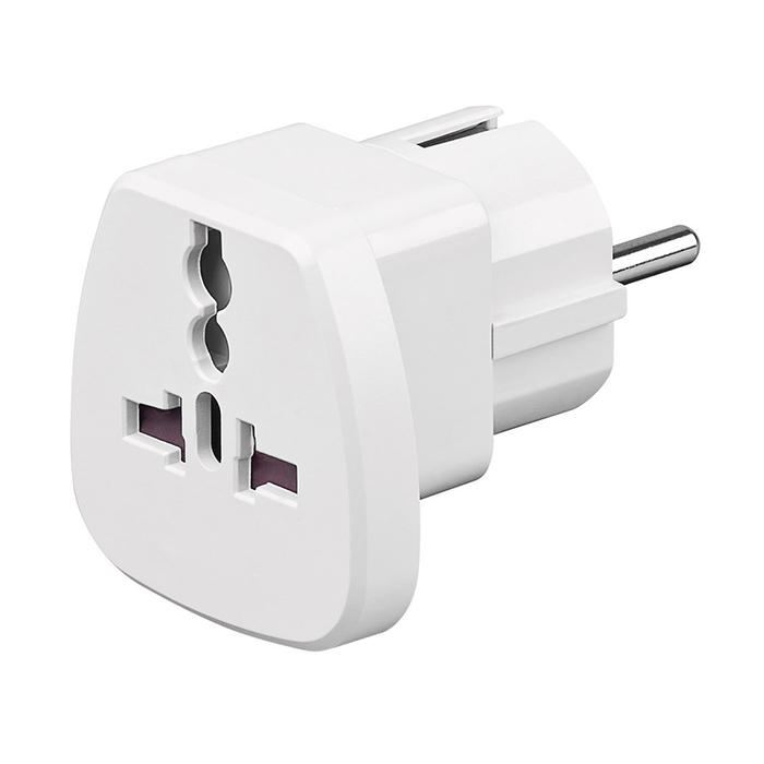 94026  Adaptador de viaje España Macho CEE 7/7  a  UK,Suiz, Itala, USA y Japon Blanco