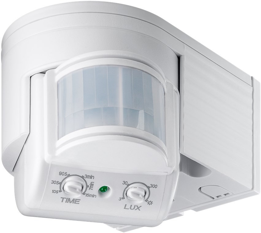 95175  Detector de movimiento por infrarrojos
 montaje superficie, detección 180°, alcance de 12 m, exteriores IP44 apto LED Blanco