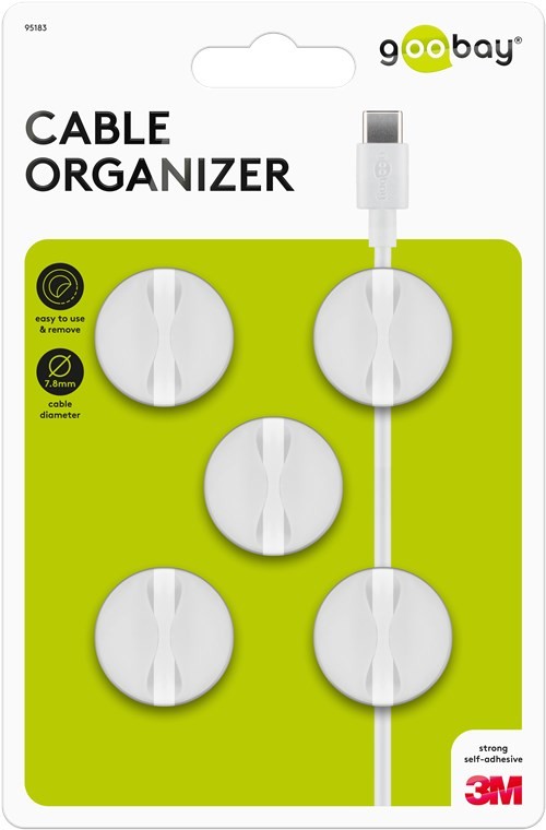 95183  Juego de 5 piezas para organizar y sujetar cables, extraíble, Gestión de cables 1 ranura, blanco Blister