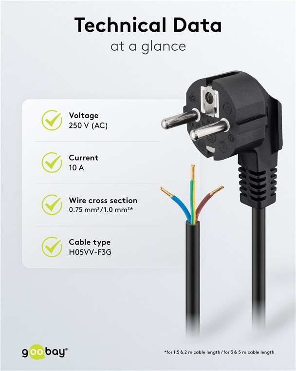 96033  Cable Alimentacion CEE-7/7 90º SCHUKO a Ext. pelado 2,00m Negro 10A H05-VV-F3G  3 x  1 mm²