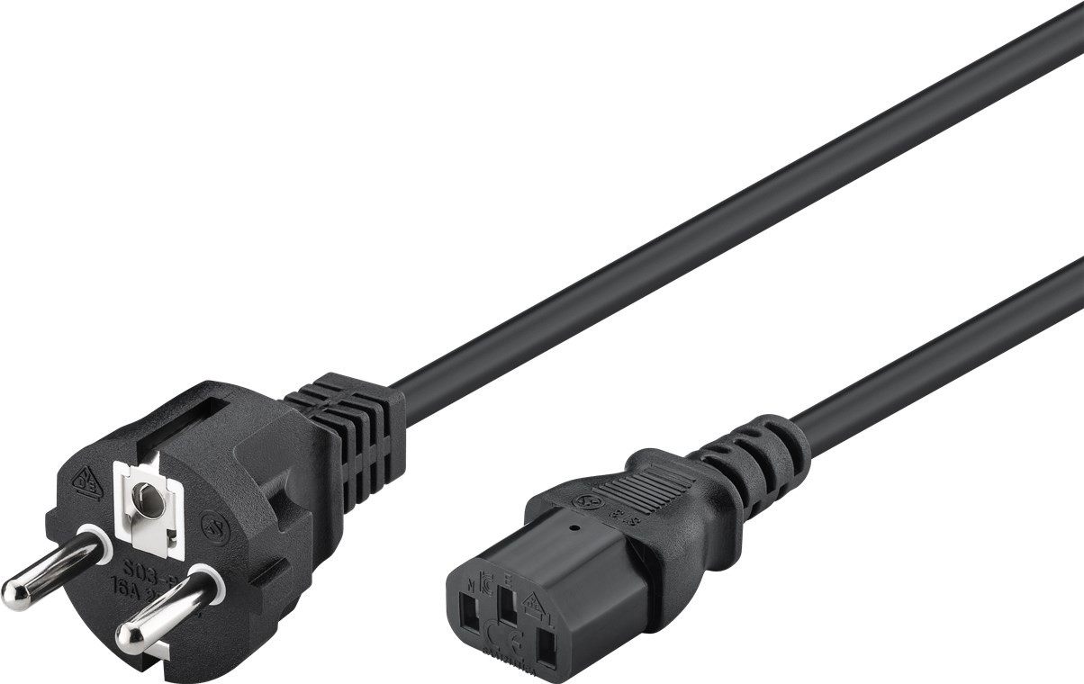 96036  Cable Alimentacion CEE-7/7 recto  SCHUKO a C13 recto 3m Negro H05VV-F3G  1 mm²