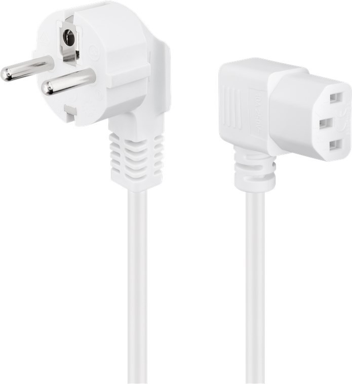 96043  Cable Alimentacion CEE-7/7 90º SCHUKO a C13 90º 1.50m Blanco 10A H05-VV-F3G  (3*0.75 mm²)  Goobay