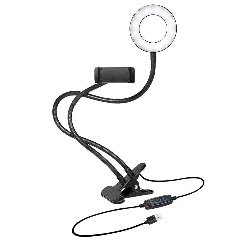 AA0150  Anillo de luz LED de 8,5 cm de diámetro con Soporte para Smartphone, 3 Modos de Color (Natural, cálido, frío)