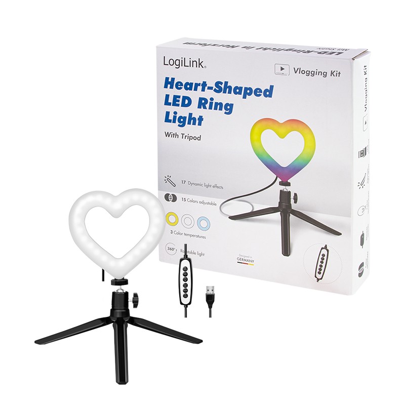 AA0155  Trípode LED en Forma de corazón (96 Leds) con 17 Efectos dinámicos de luz y 15 Modos de Color RGB