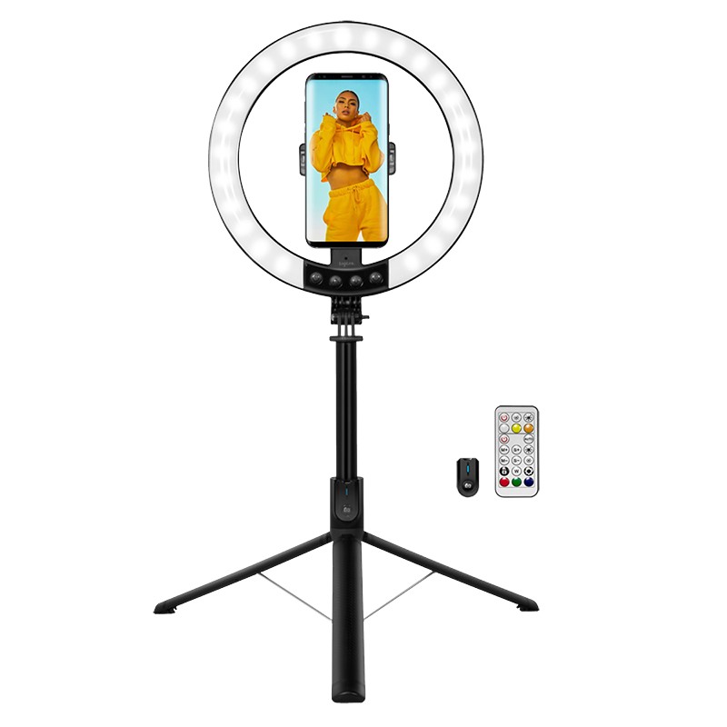 AA0156  Anillo de luz para smartphone con trípode para selfies, obturador remoto, Ø 25 cm
