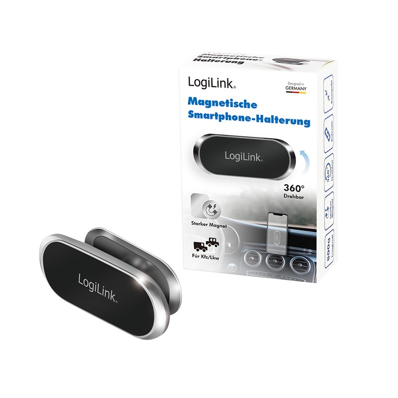 AA0163  Soporte Adhesivo magnético para smartphone, giratorio 360°, hasta 800 g, aluminio, negro/plata