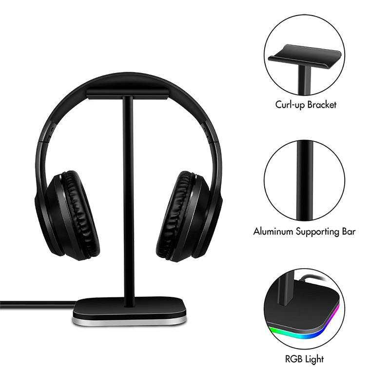 AA0186  Soporte para auriculares con luz RGB, 225 mm de altura, negro