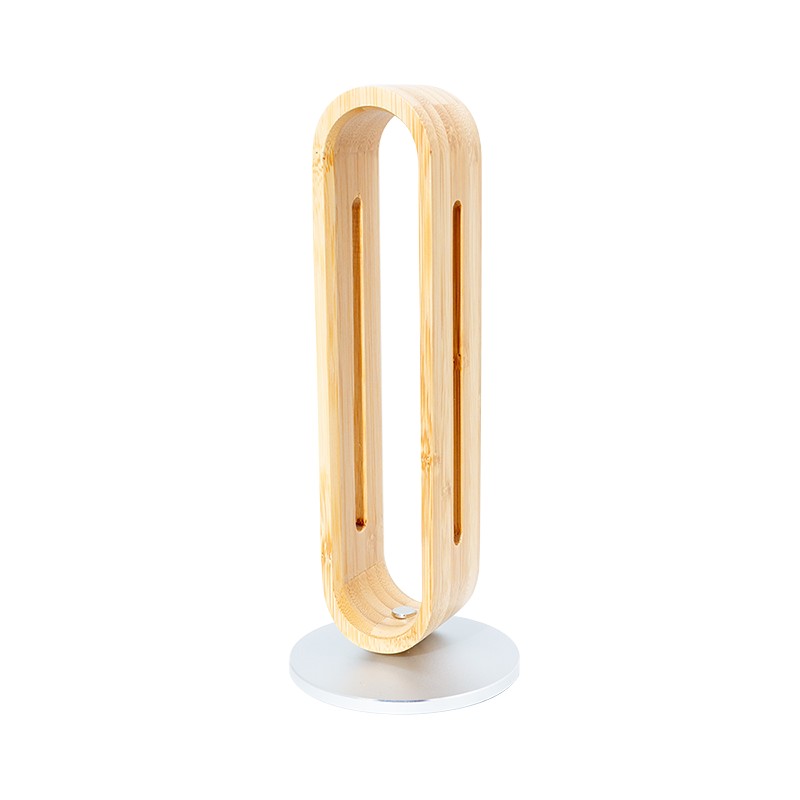 AA0194  Soporte para auriculares de madera de bambú, base de aluminio, hasta 5 kg, supraaurales, marrón claro, plateado
