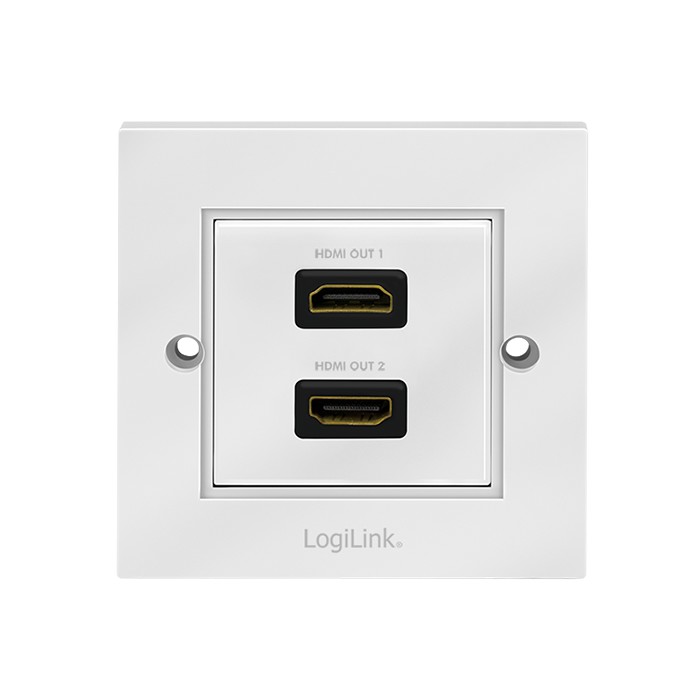 AH0018  Placa 80x80  HDMI 2 x HDMI H-H con Adaptador Blanco RAL 9003 Logilink