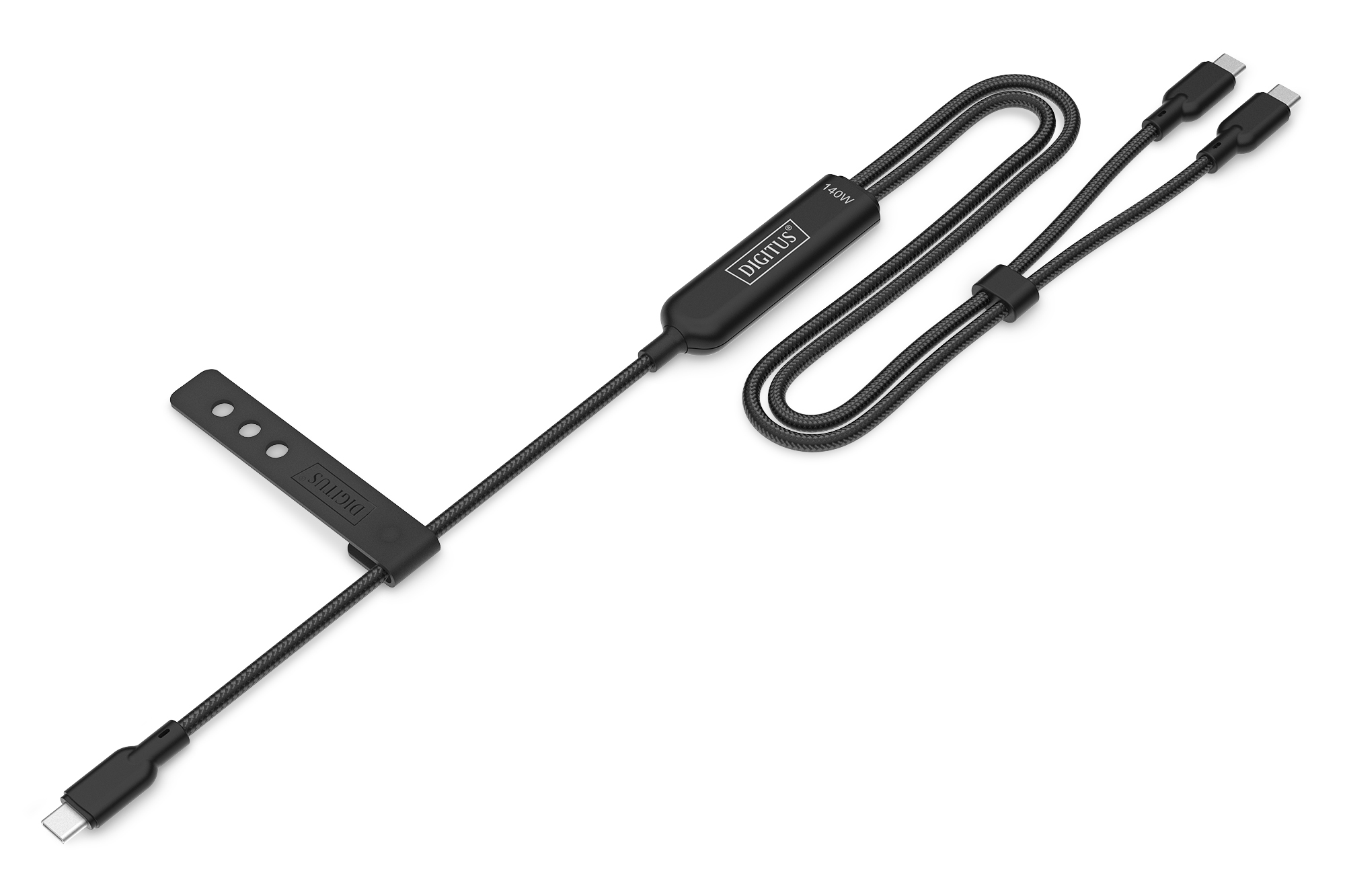 AK-300170-018-S  Cable de carga USB-C 2en1, 140 W, 1,8 m USB 2.0, funda de nailon, negro