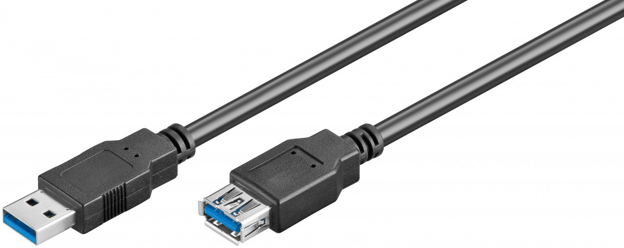 AK-300203-018-S  Cable alargador USB 3.0 de 1.8 m tipo A Macho a Hembra Negro Triple Malla