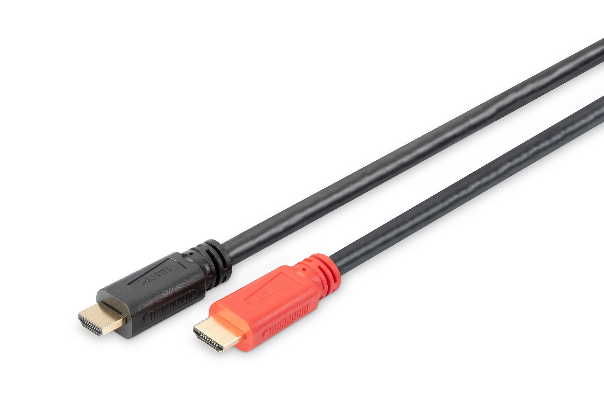 AK-330118-200-S  Cable de conexión HDMI High Speed, tipo A, con amp. Macho/macho, 20,0 m, Ultra HD 60p, CE, dorado, negro