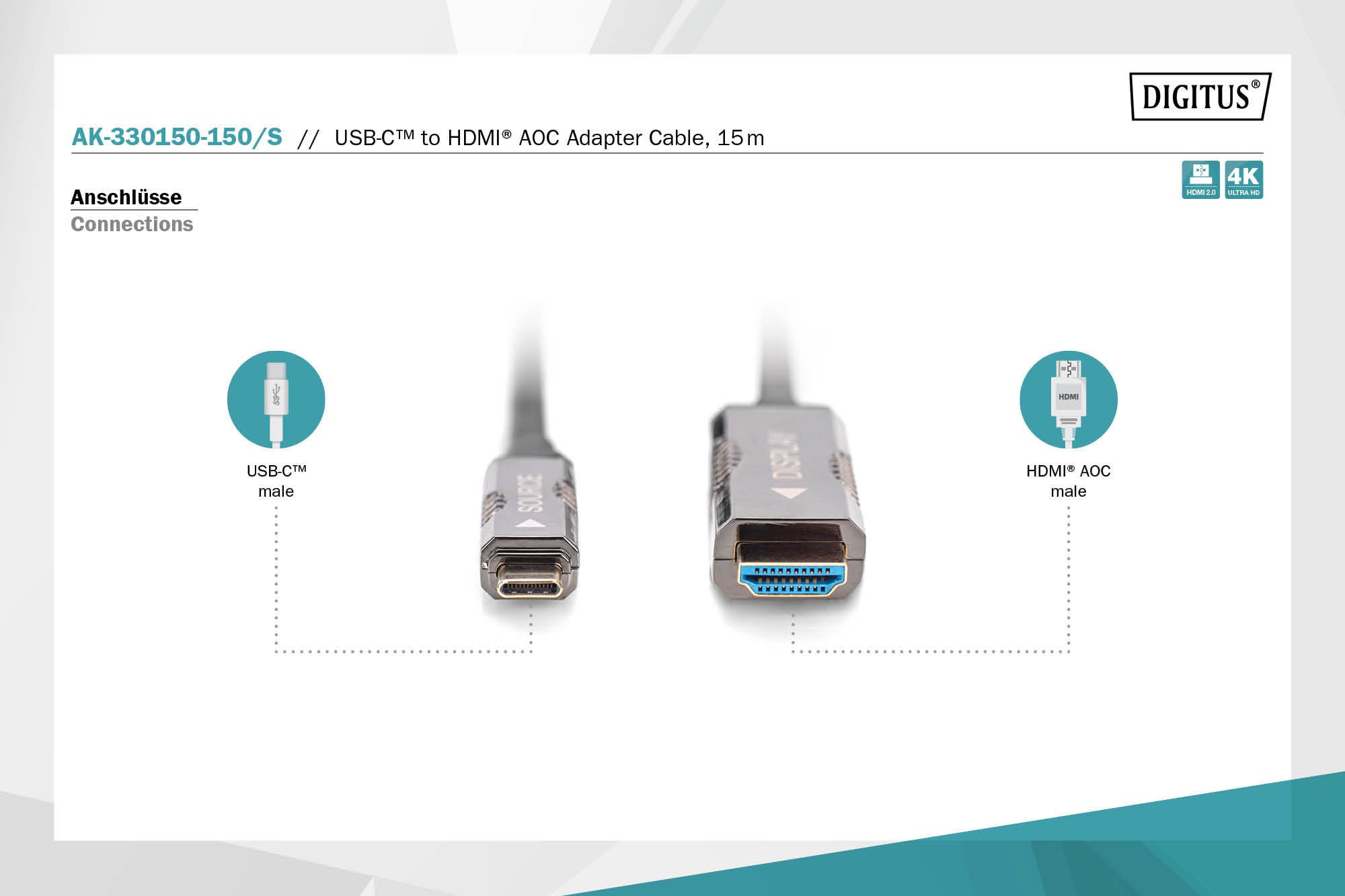 AK-330150-150-S  Cable USB C Macho a HDMI Macho 15.00m 4K/60Hz 18 Gbit/s AOC Digitus