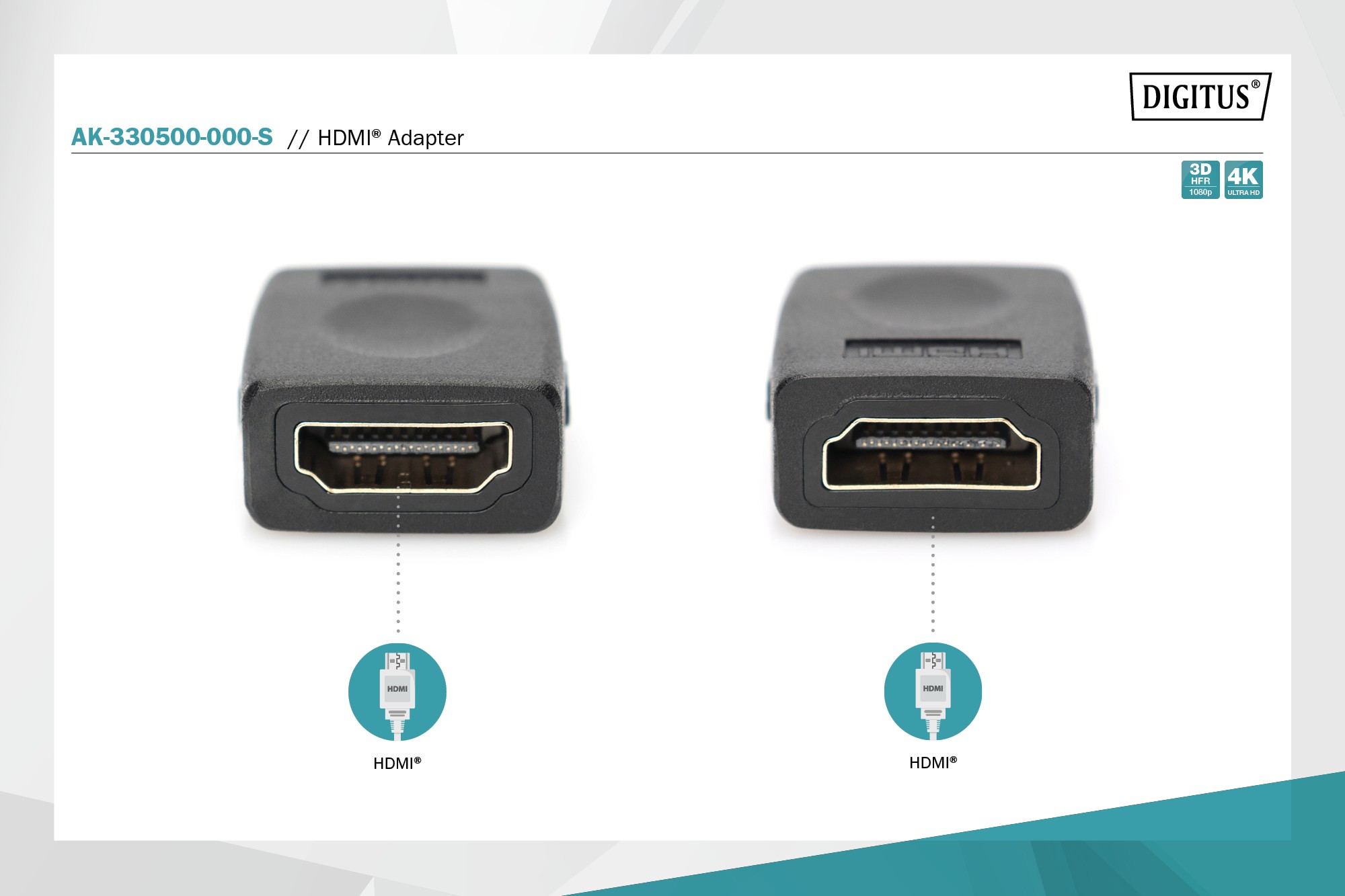 AK-330500-000-S  Adaptador HDMI-A Hembra - HDMI-A Hembra recto 4K 60Hz Digitus plastico