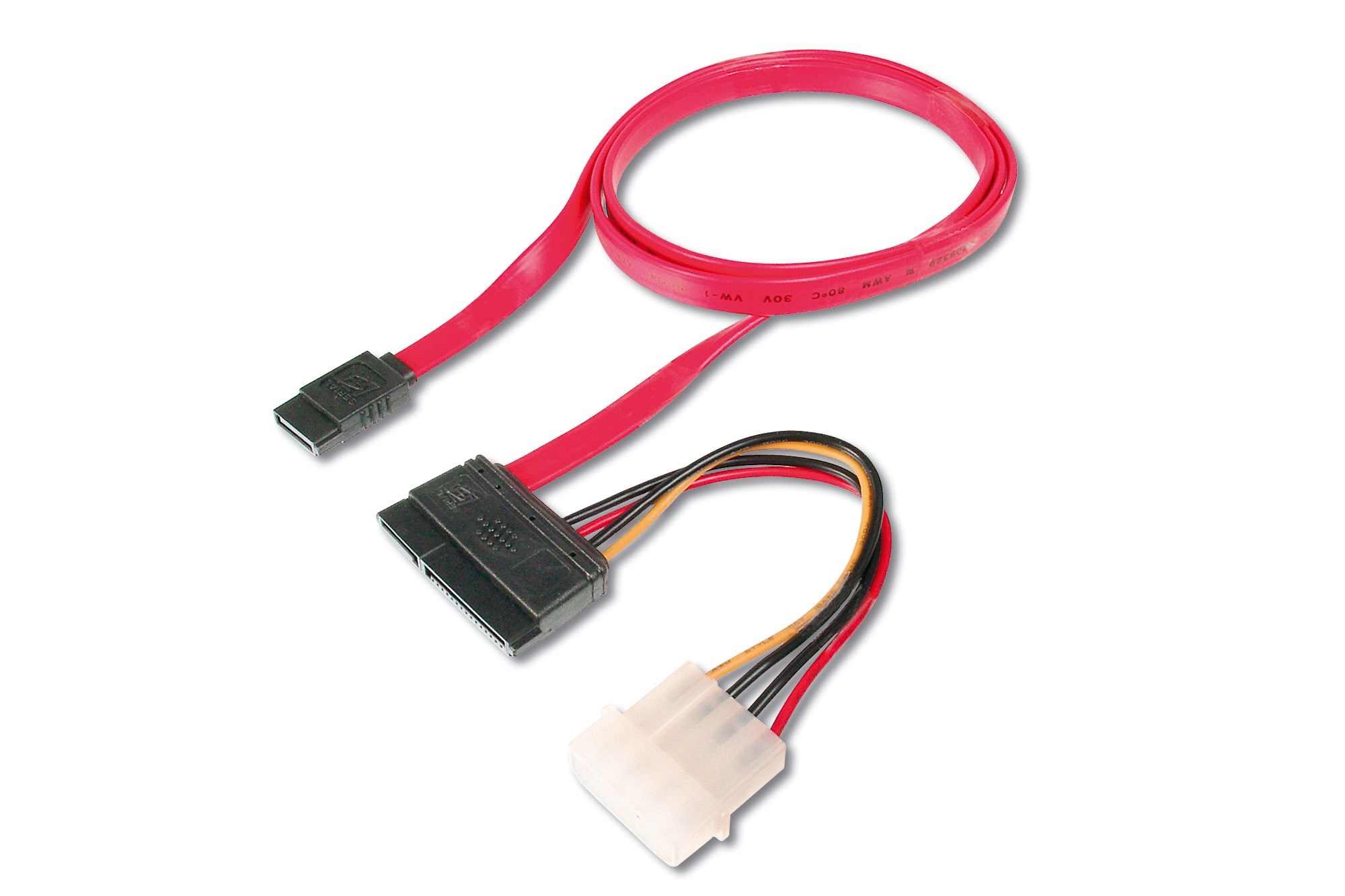 AK-400112-005-R  Cable SATA, SATA22pines - tipo-L + alimentación F/F, 0.5m,