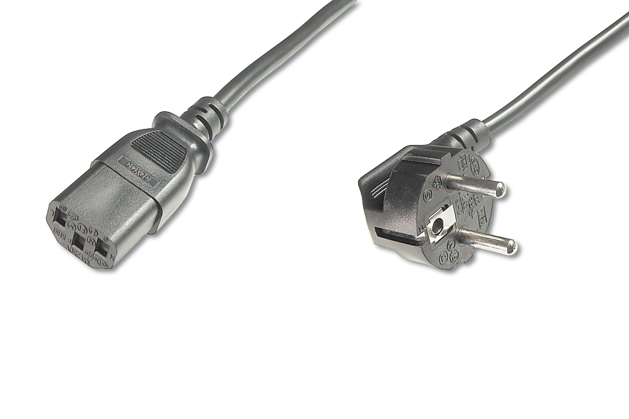 AK-440100-050-S  Cable de conexi&oacute;n a la red, CEE 7/7 (tipo F) 90&oslash; gewink- C13 St/Bu, 5,0m, H05VV-F3G 1,0qmm, negro