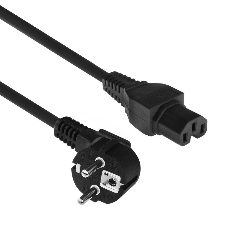 AK5001  Cable Alimentacion CEE-7/7 90&ordm; SCHUKO a C15 1,50m Negro ACT 3 x 0,75mm&sup2;