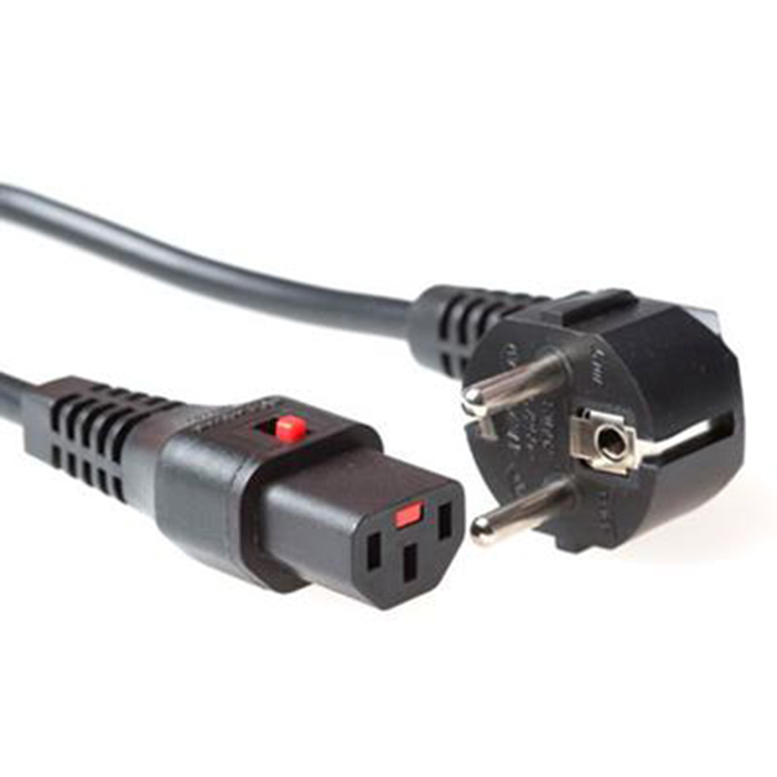 AK5040  IEC Lock Cable de 2m CEE 7/7 Macho 90º a C13 Bloqueable Negr