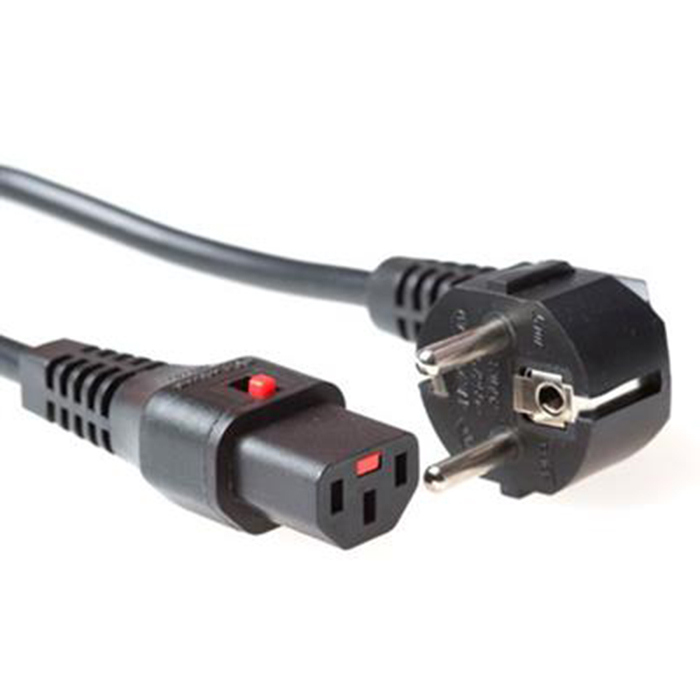 AK5040  Cable Alimentacion CEE-7/7 90º SCHUKO a C13 IEL Lock  2,00m Negro EL182S Sistema de Bloqueo