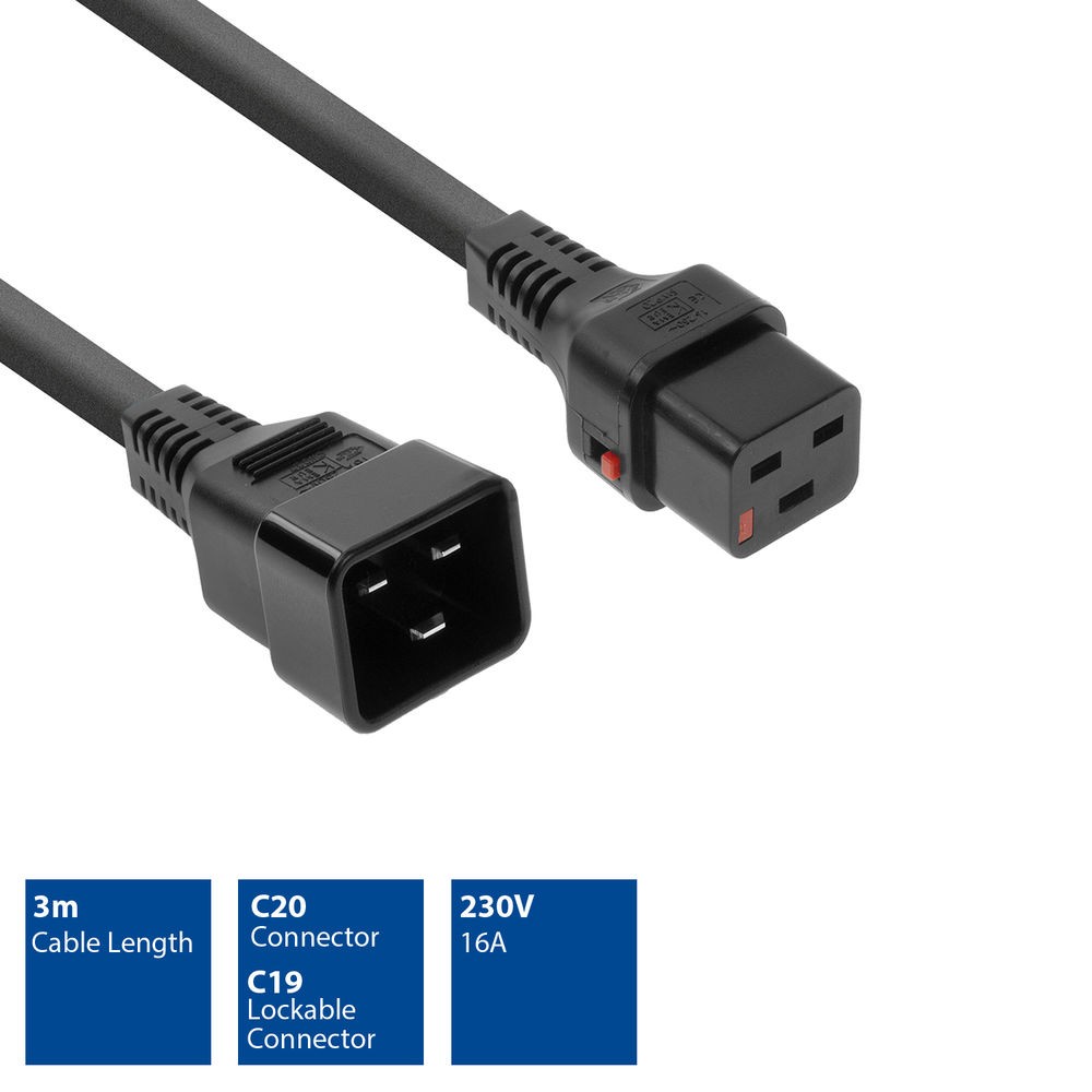 AK5046  Cable Extension C19 a C20 3,00 m Negro IEC Lock