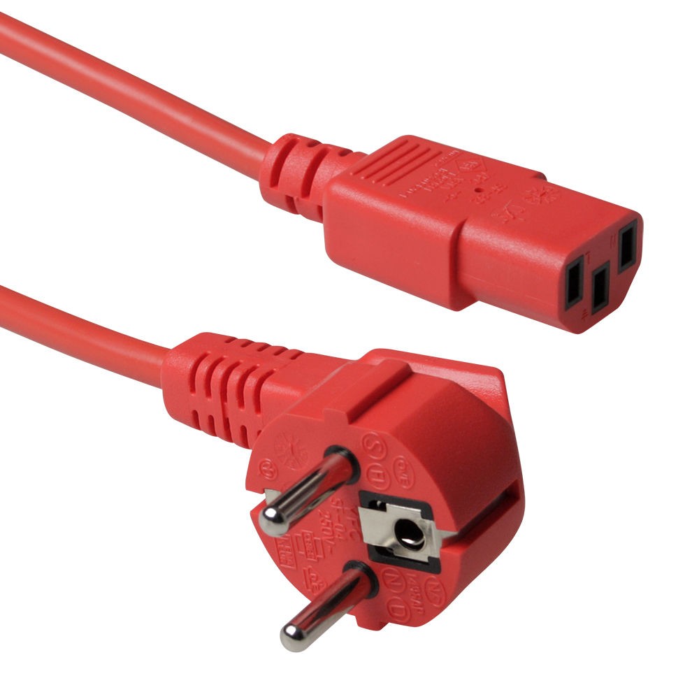 AK5130  Cable Alimentacion CEE-7/7 90º SCHUKO a C13 1.80m Rojo