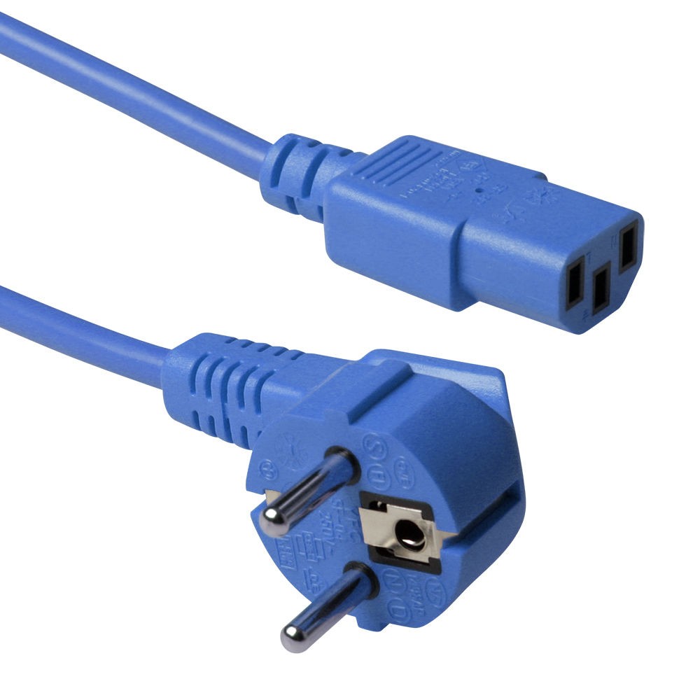 AK5134  Cable Alimentacion CEE-7/7 90º SCHUKO a C13 1.80m Azul  ACT