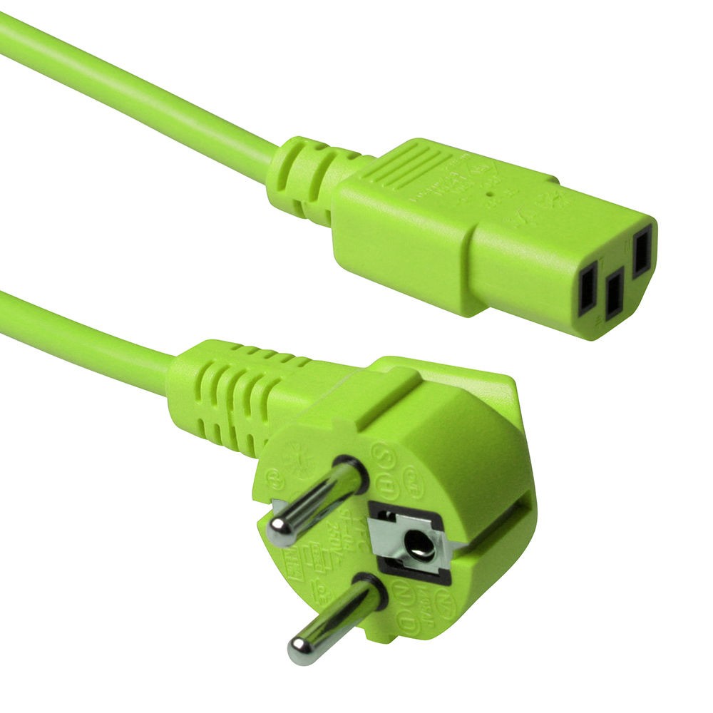 AK5138  Cable Alimentacion CEE-7/7 90º SCHUKO a C13 1.80m Verde  ACT