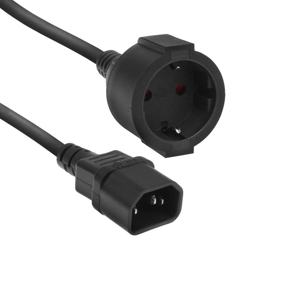 AK5250  Cable Extension C14 a CEE 7/3 Shucko Hembra 0,20m Negro
