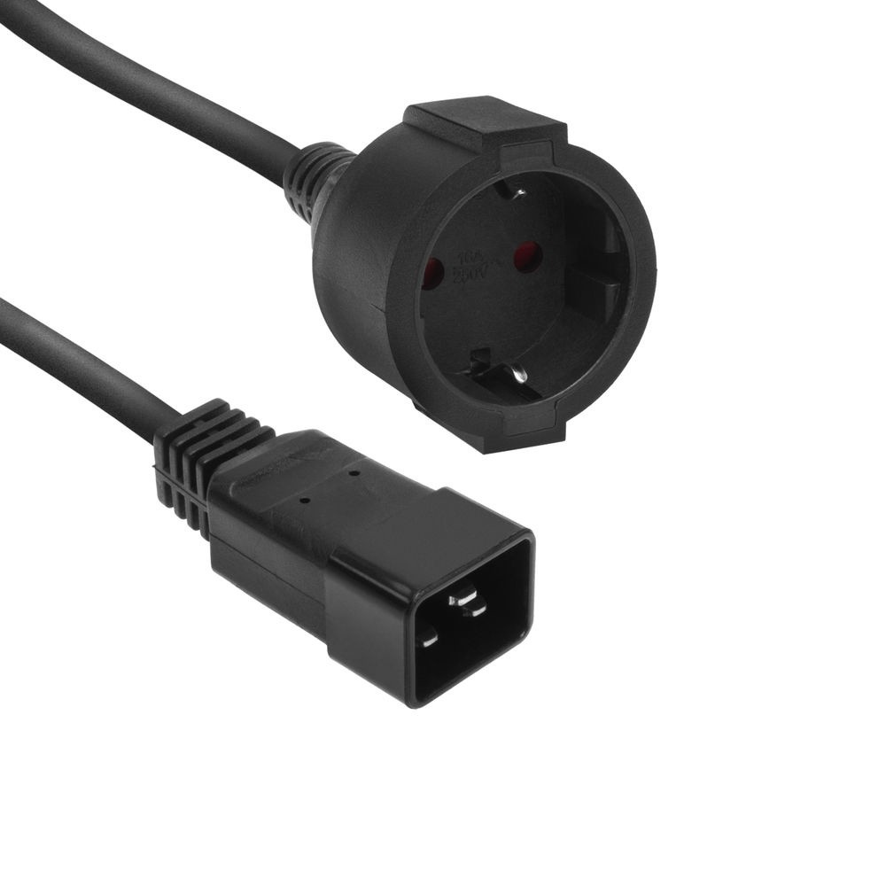 AK5251  Cable de extension C20 a Shucko CEE7/3 Negro de 20 Cm
