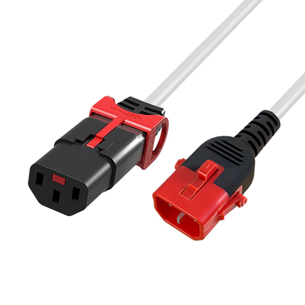 AK5509  Cable Extension C13 a C14  2,00 m bLANCO IEC Lock Dual Locking PC3609 ACT