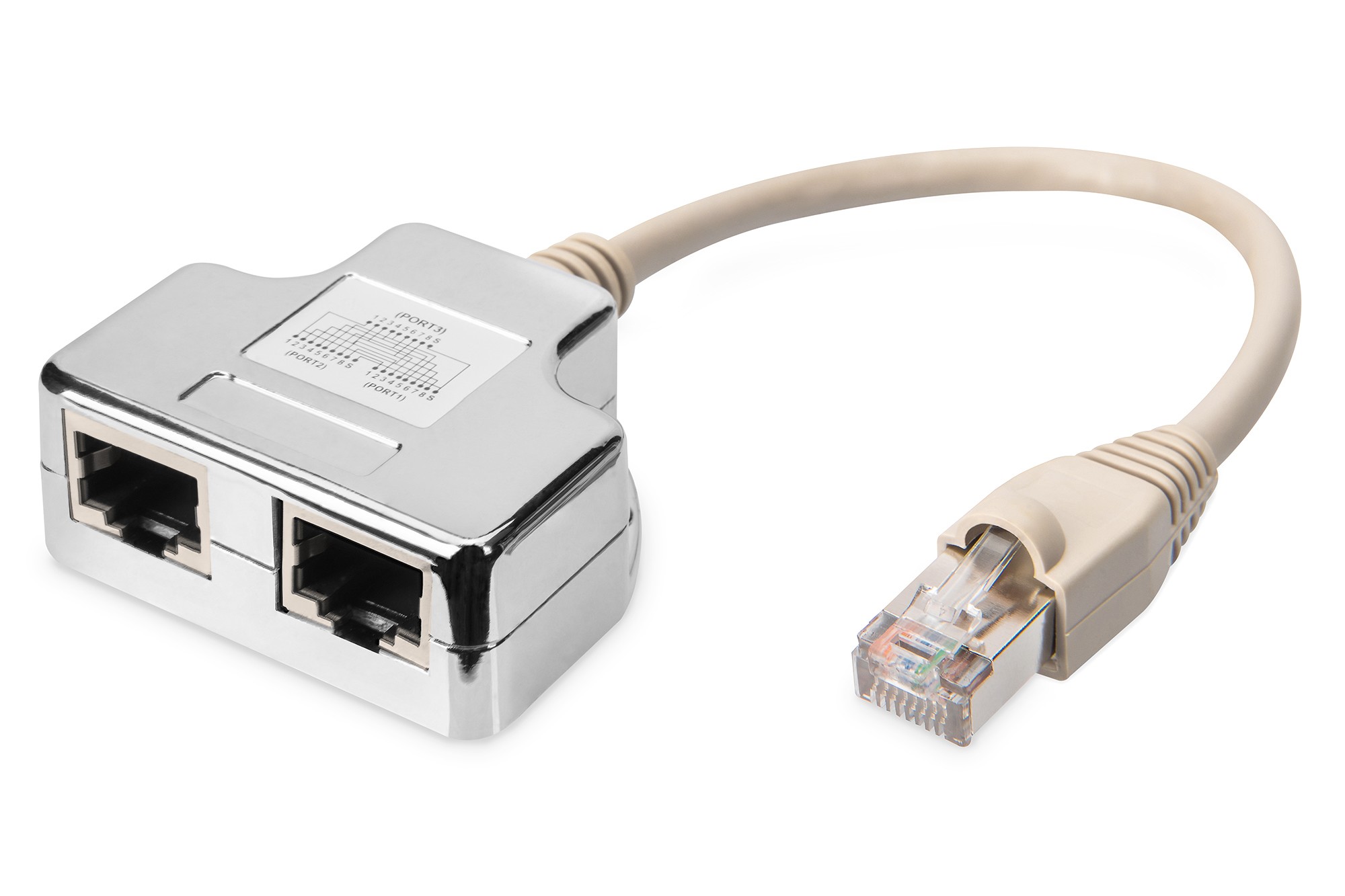 AT-AG CX2  adaptador de cable de conexi&oacute;n,CAT 5e, 2x 1:1, blindado 2x conector hembra RJ45 a 1x conector macho RJ45, longitud 0,19 m