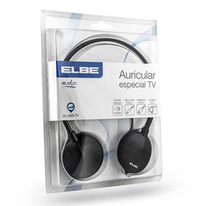 AU-899-TV  Auricular TV negro 5 metros de cable, Reg. volumen ELBE